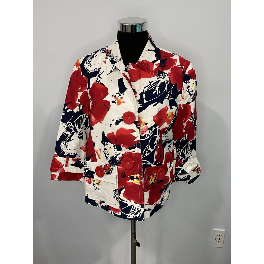 Coldwater Creek Blazer Jacket Size 10 Abstract Floral Pockets‎ Buttons
